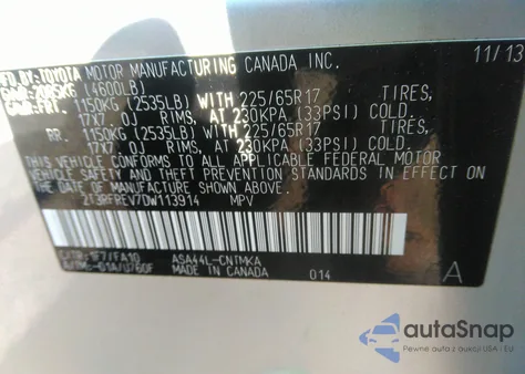 2013 Toyota Rav4 Xle из США, поврежденный, VIN 2T3RFREV7DW113914